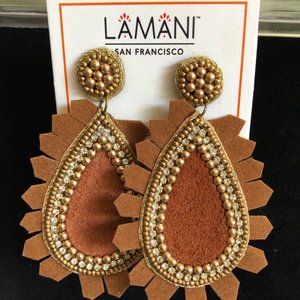 LAMANI SF Handcrafted Embellished Faux Leather Statement Earrings
